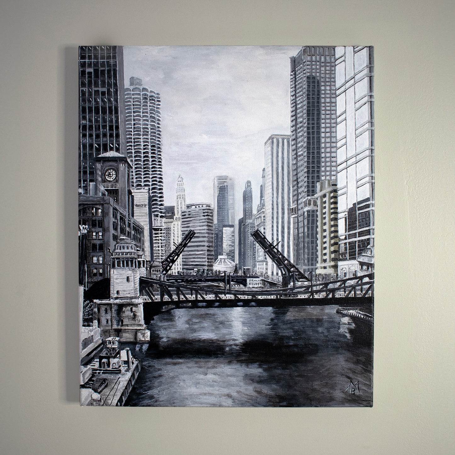 Downtown Bridges in Gray Original Art