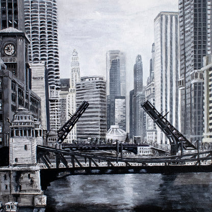 Downtown Bridges in Gray Original Art