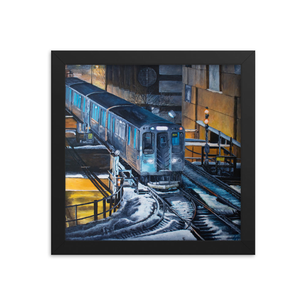 Chicago Loop El In A Flurry Framed Print