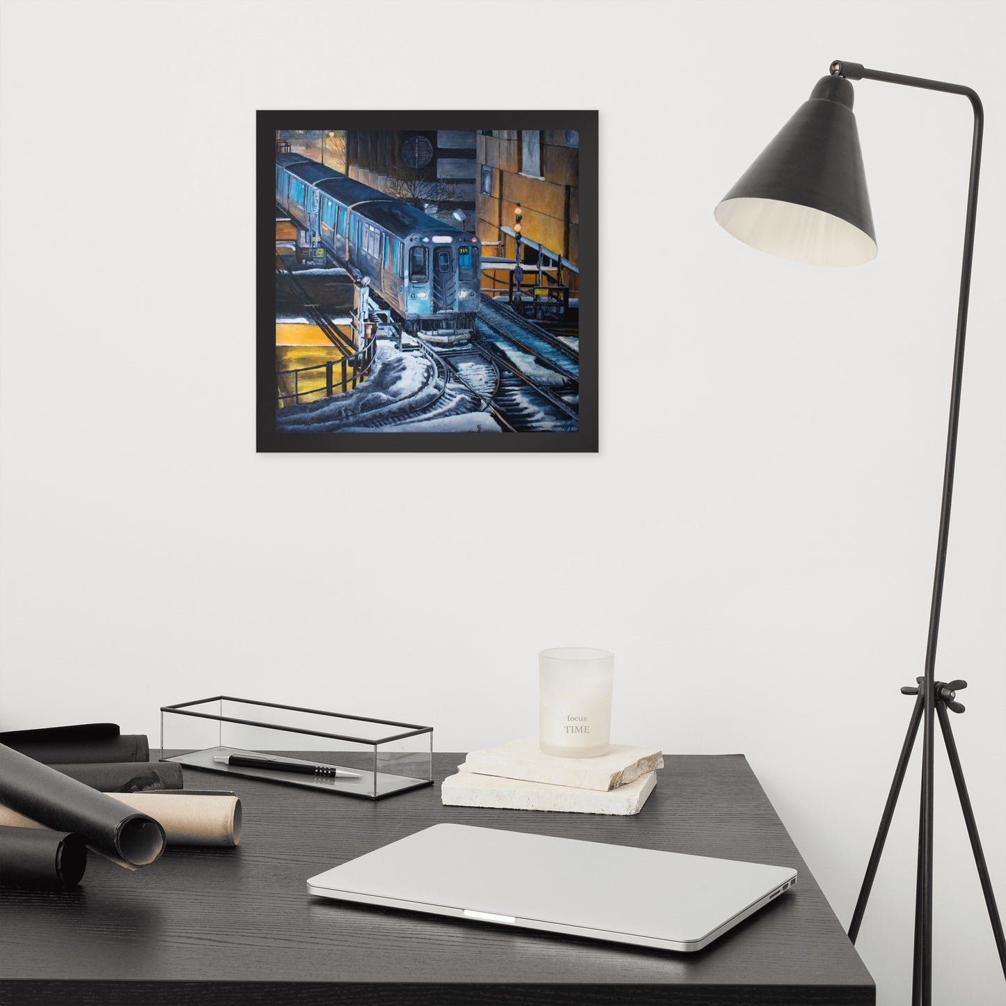 Chicago Loop El In A Flurry Framed Print