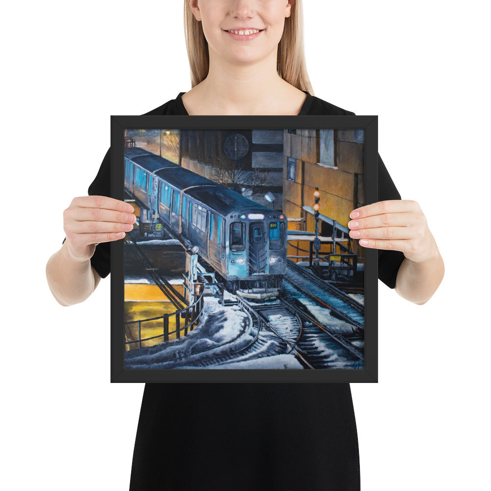 Chicago Loop El In A Flurry Framed Print