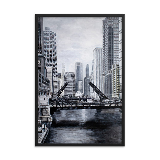 Downtown Bridges in Gray Framed Print