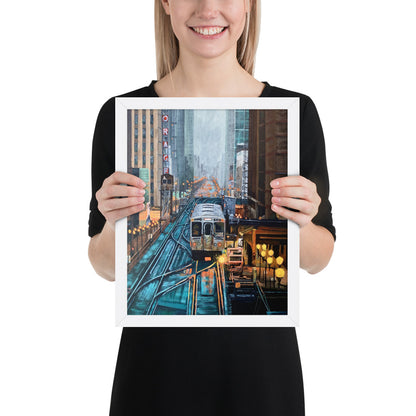 Foggy Downtown Train Framed Print