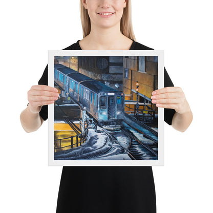 Chicago Loop El In A Flurry Framed Print