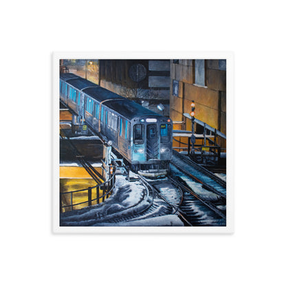 Chicago Loop El In A Flurry Framed Print