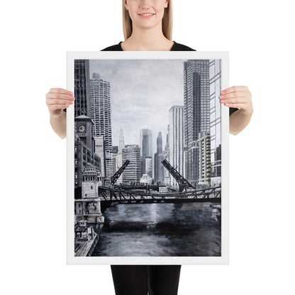 Downtown Bridges in Gray Framed Print