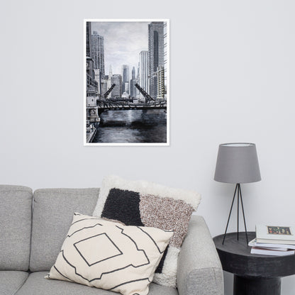 Downtown Bridges in Gray Framed Print