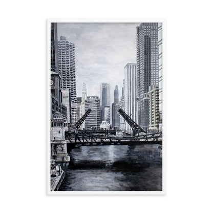 Downtown Bridges in Gray Framed Print