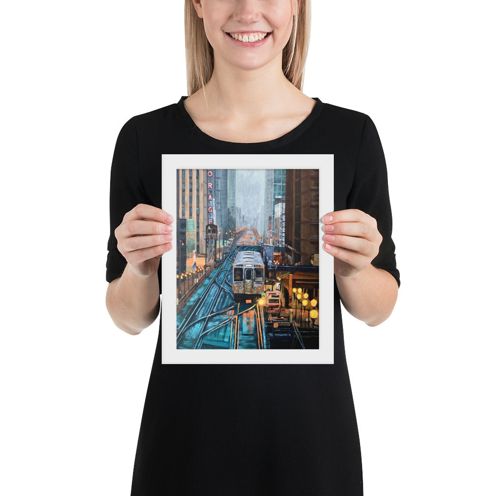 Foggy Downtown Train Framed Print