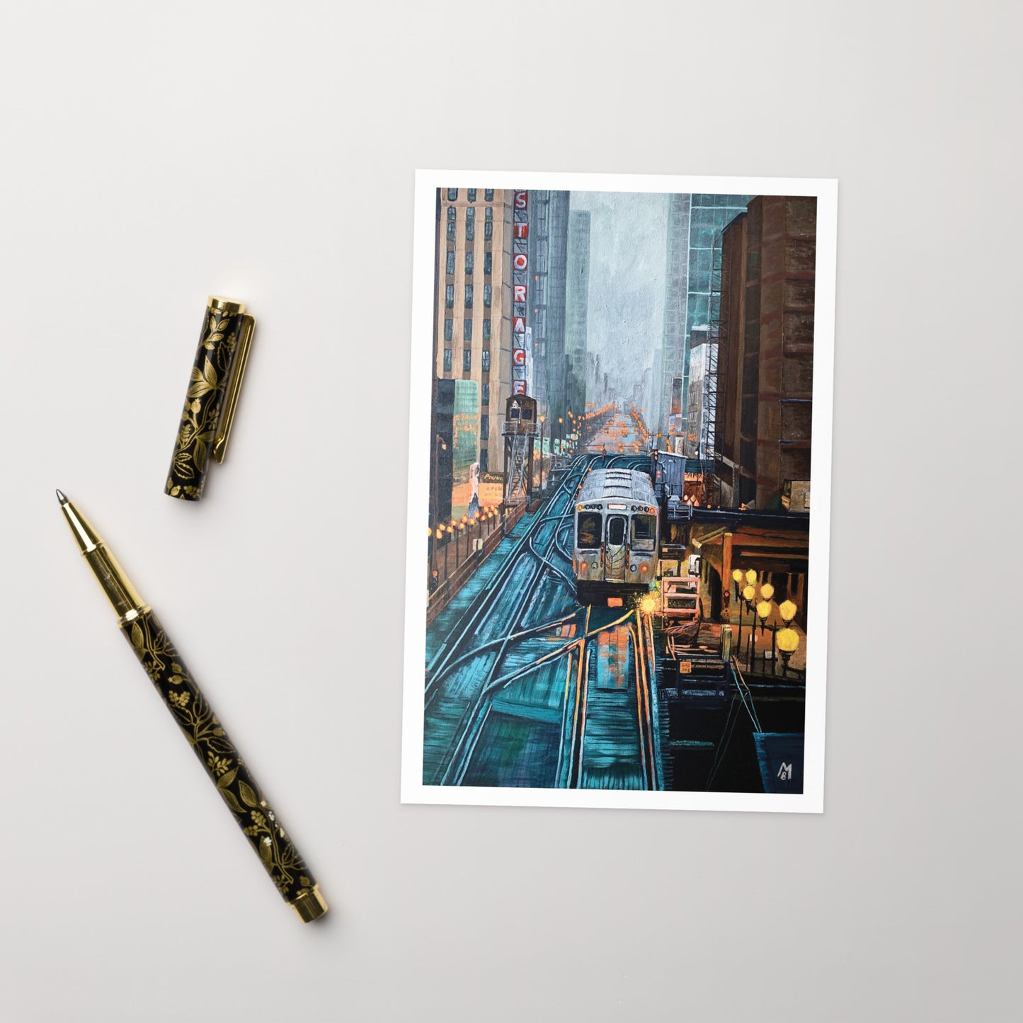 Foggy Downtown Train Greeting Card