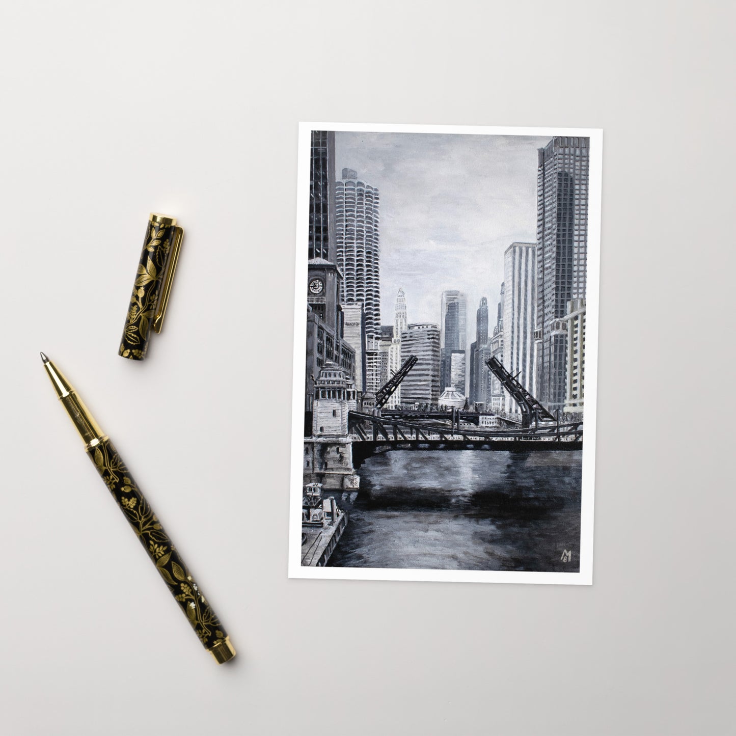 Downtown Bridges in Gray Greeting card