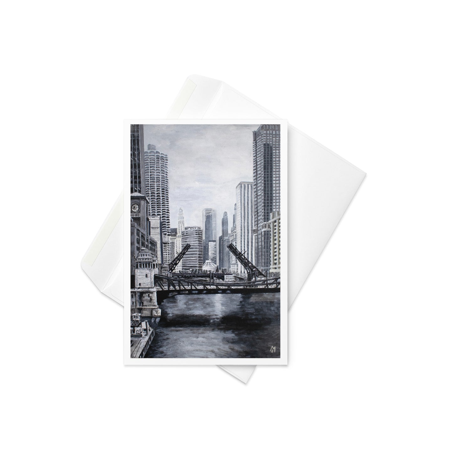 Downtown Bridges in Gray Greeting card