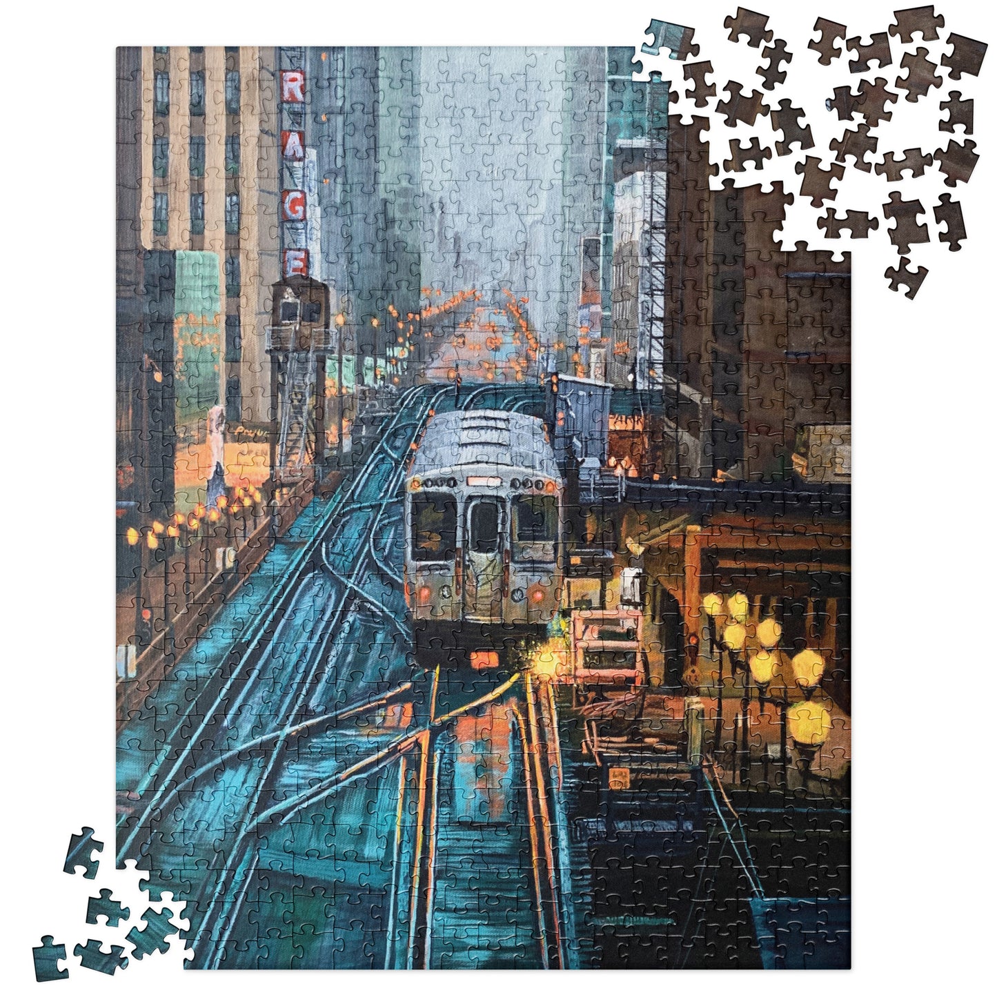 Foggy Downtown Train Jigsaw Puzzle