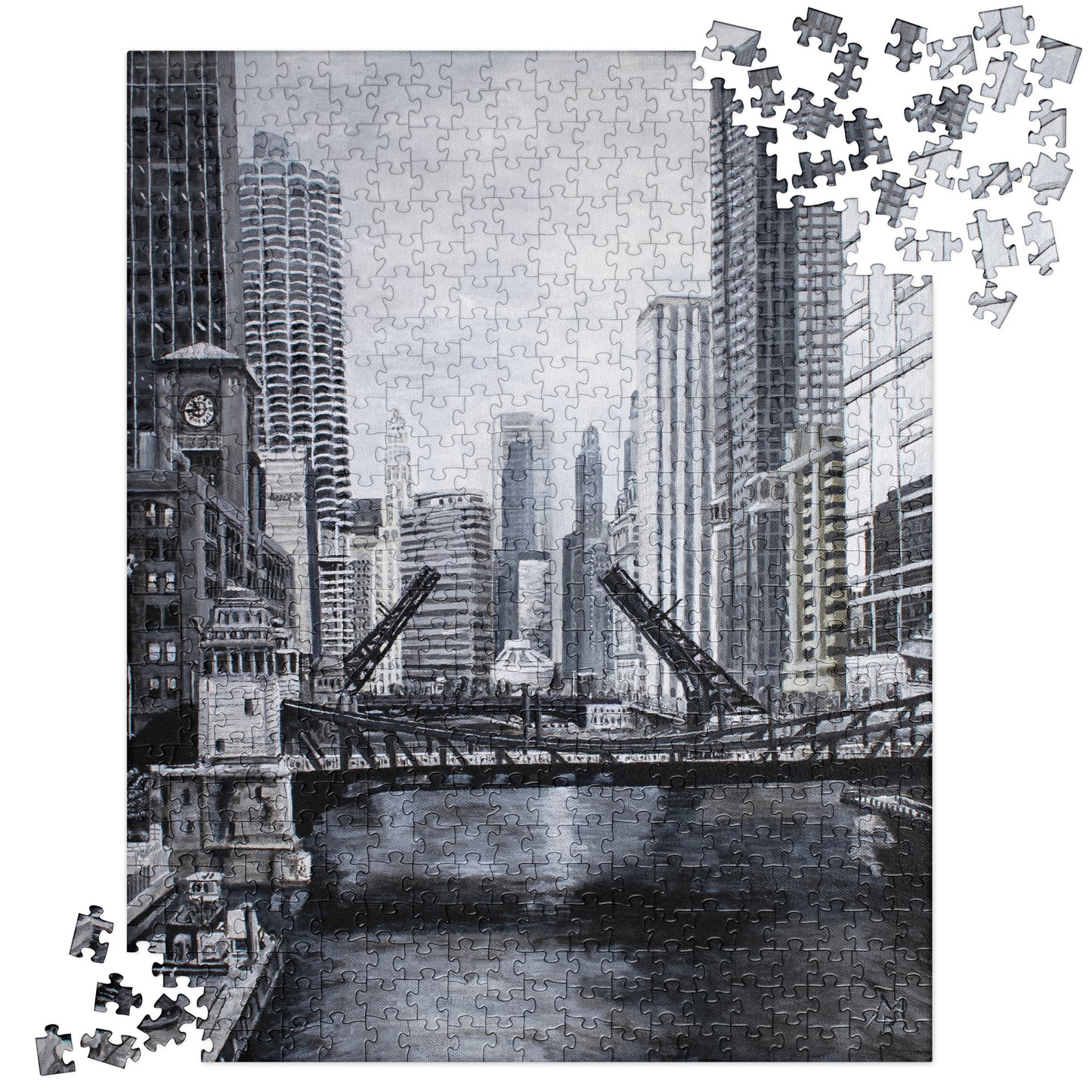 Downtown Bridges in Gray Jigsaw Puzzle