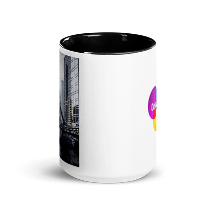 Downtown Bridges in Gray Mug with Color Inside