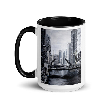 Downtown Bridges in Gray Mug with Color Inside