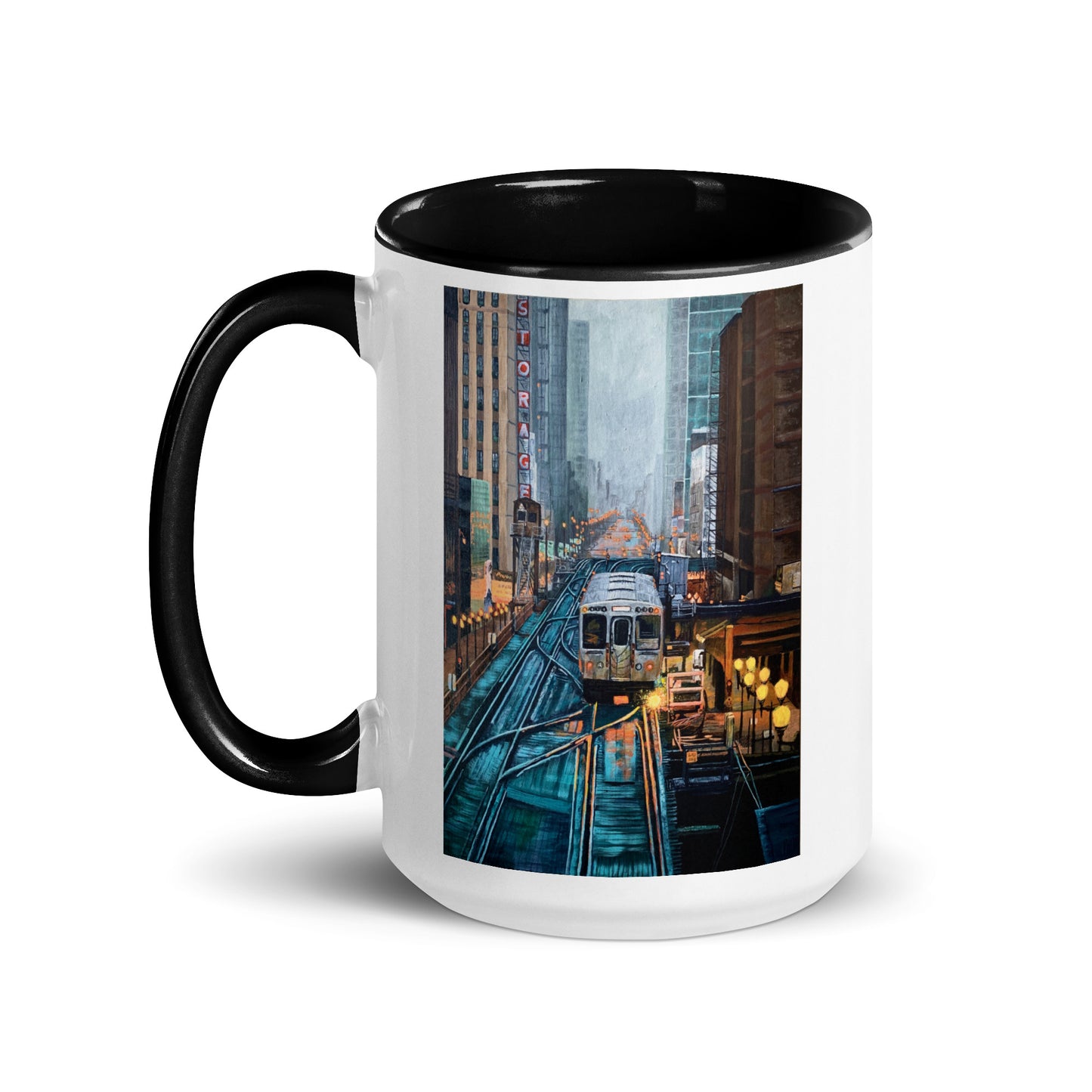 Foggy Downtown Train Ceramic Mug